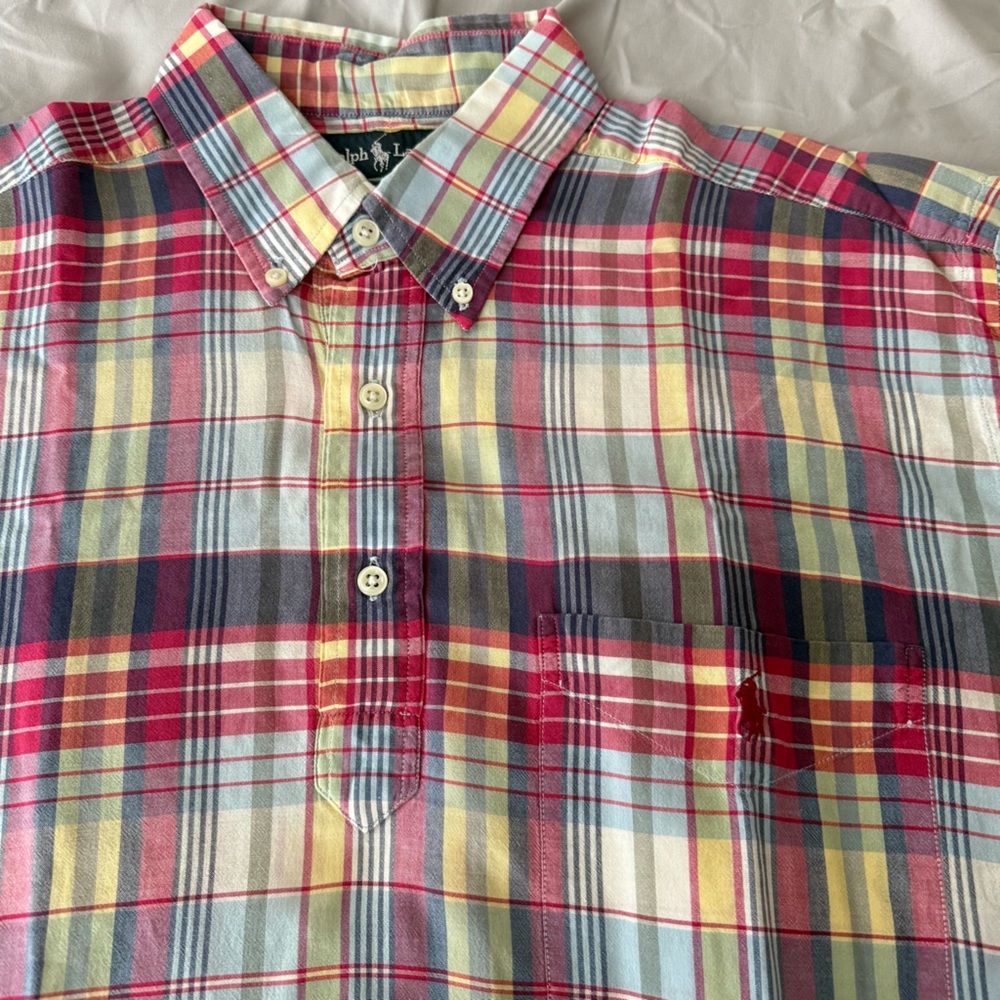 Ralph Lauren Purcell Shirt Mens Madras Plaid Cotton Short Sleeve